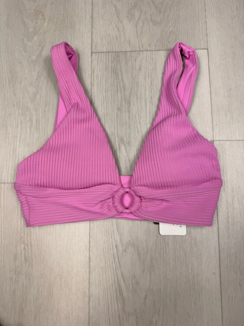 L*Space Pink Ribbed Ring Front Bikini‎ Top XS Textured Made USA NWT